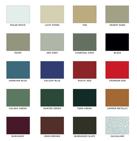 metallic buildings color chart